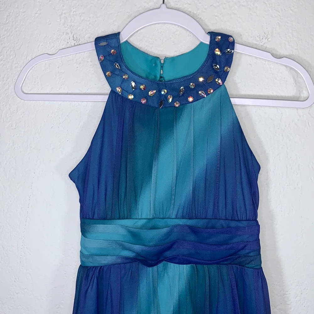 Poppies and Roses Girls Blue Rhinestone Hi-Low Special Occasion Dress Siz - Picture 5 of 9